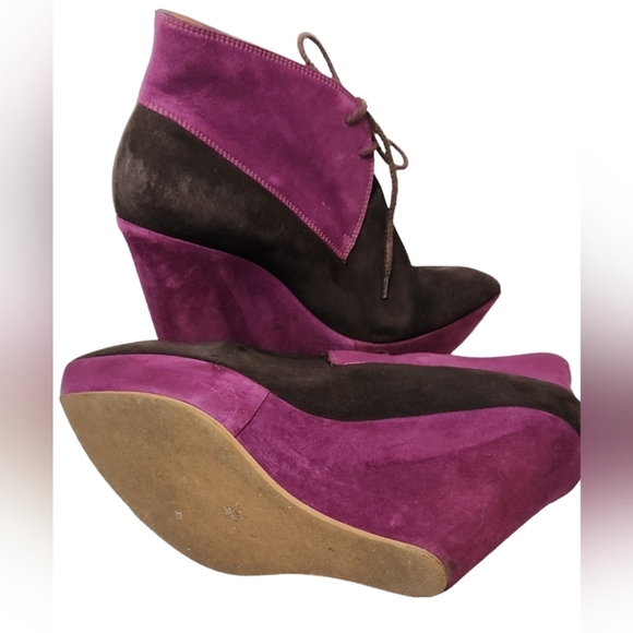 Santoni Rose Collection Lace Up Platform Ankle Boots Purple & Brown Suede SZ 39 - Picture 7 of 11